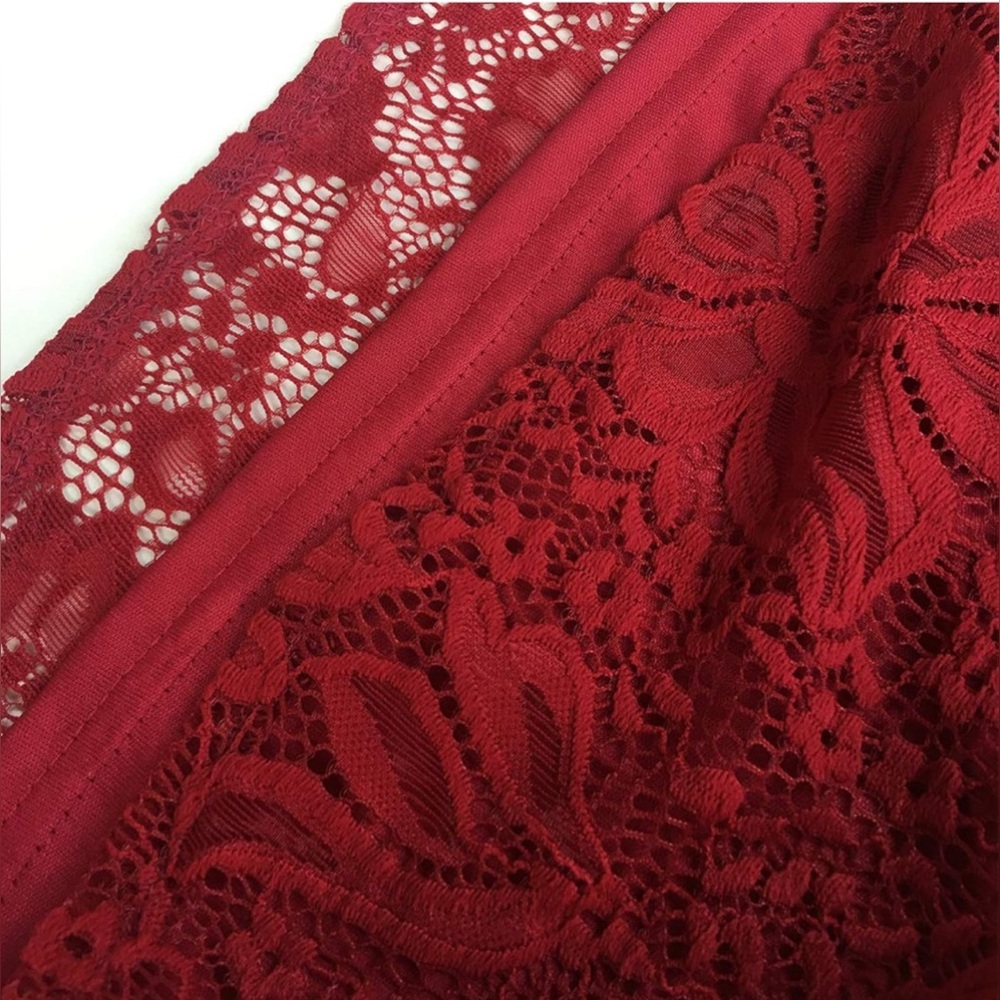 Off-Shoulder Lace Blouse - Red - Picture 4 of 7
